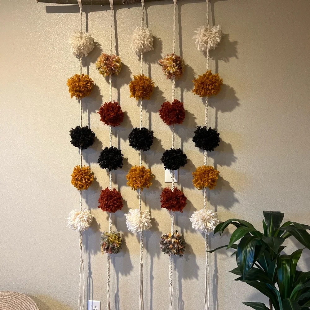 AUTUMN | Bohemian pom-pom macrame wall hanging